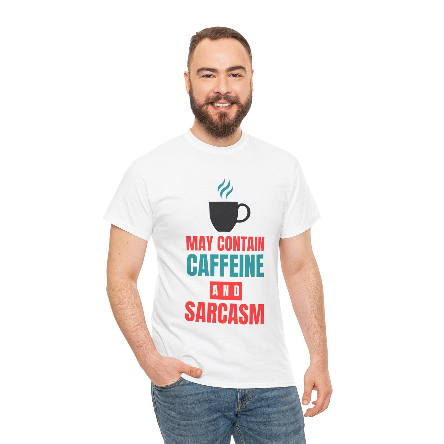 May Contain Caffeine and Sarcasm – Funny Tee by Elegant Deer T-shirt