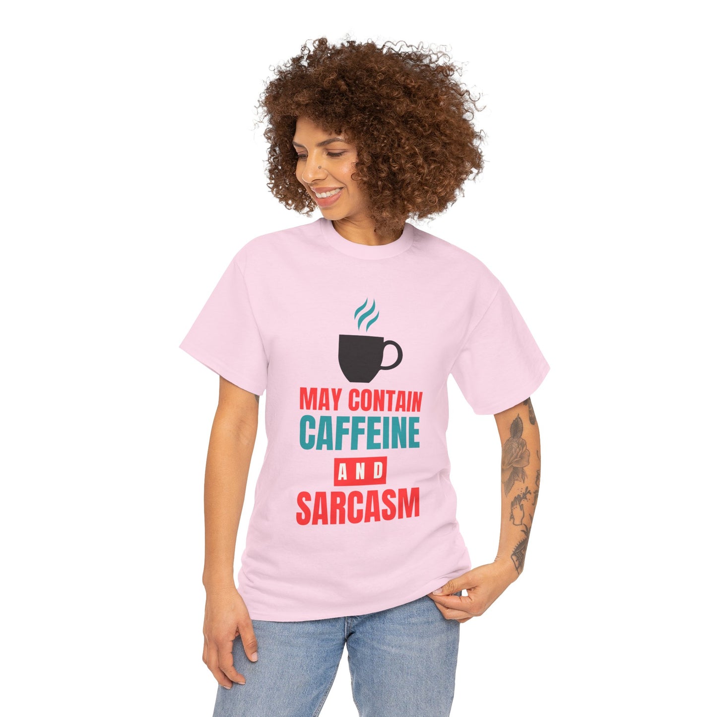 May Contain Caffeine and Sarcasm – Funny Tee by Elegant Deer T-shirt