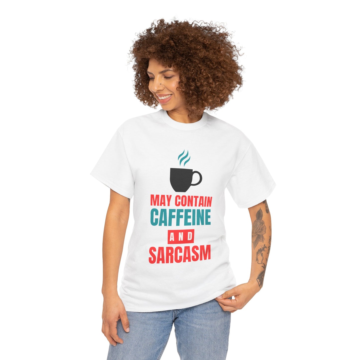 May Contain Caffeine and Sarcasm – Funny Tee by Elegant Deer T-shirt