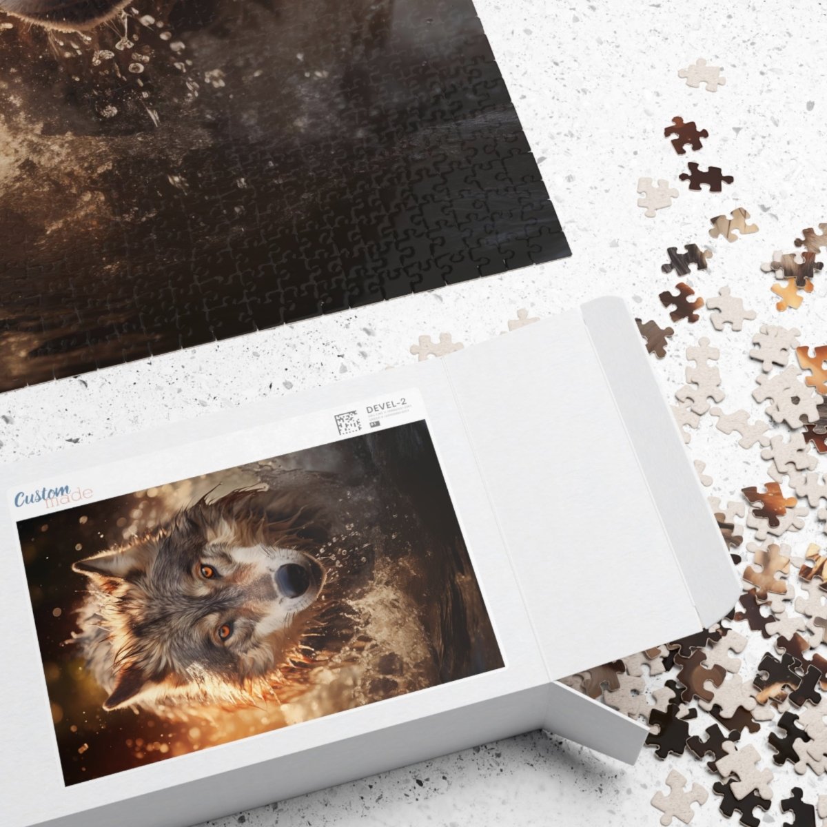 A wolf runs through the river at sunset Jigsaw Puzzle - Elegant Deer