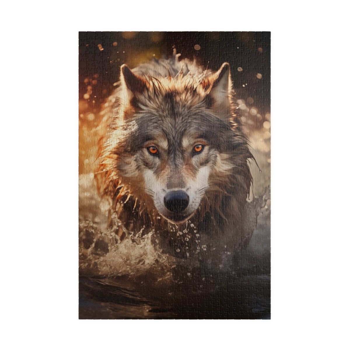 A wolf runs through the river at sunset Jigsaw Puzzle - Elegant Deer