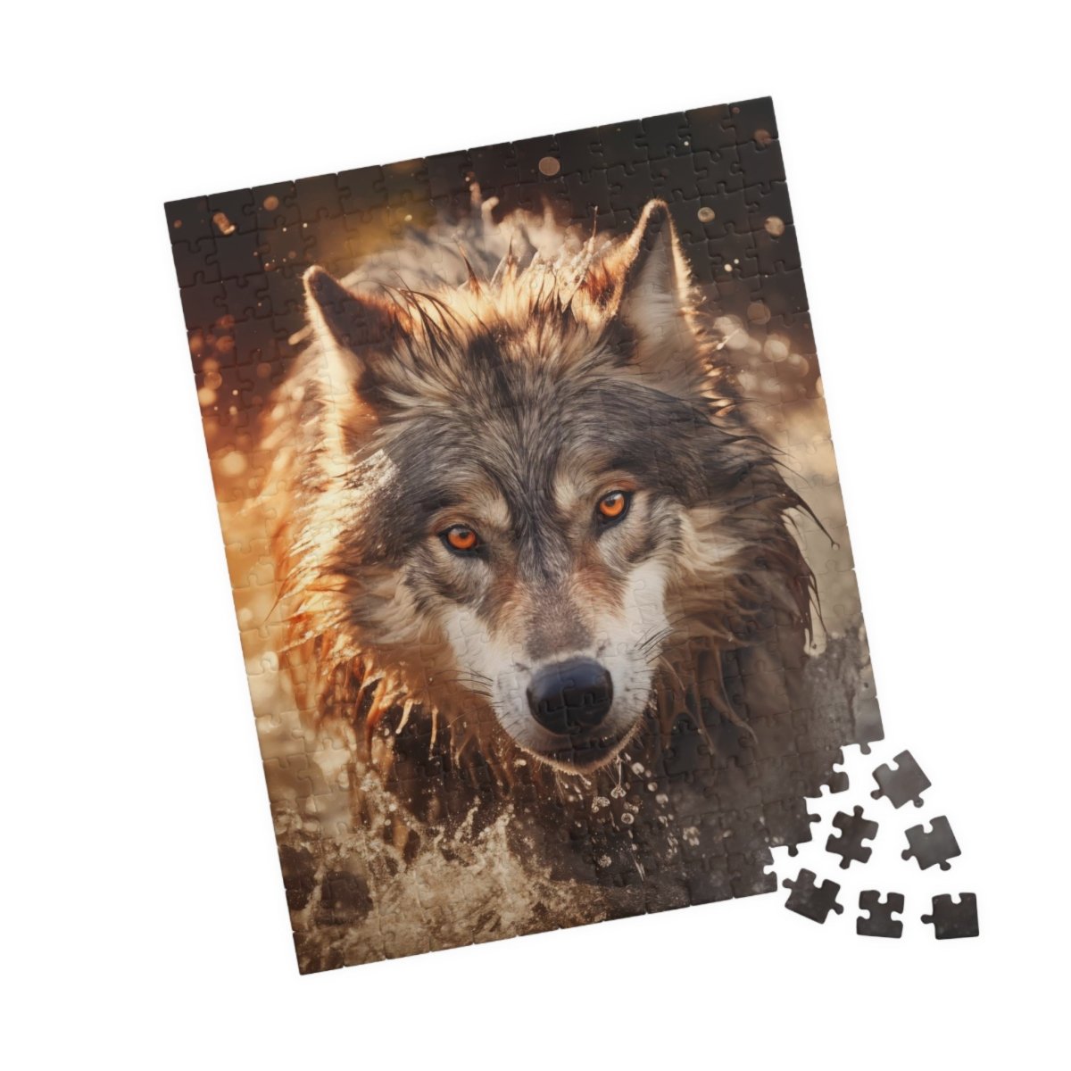 A wolf runs through the river at sunset Jigsaw Puzzle - Elegant Deer
