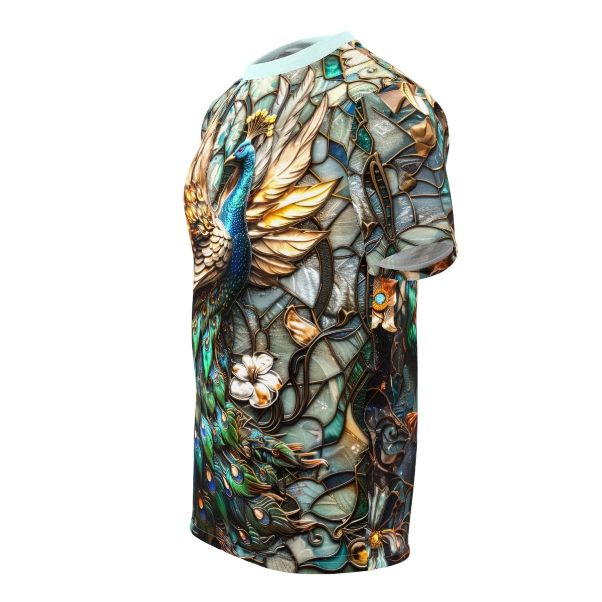 Art Nouveau Peacock Splendor T-Shirt (AOP) - Elegant Deer