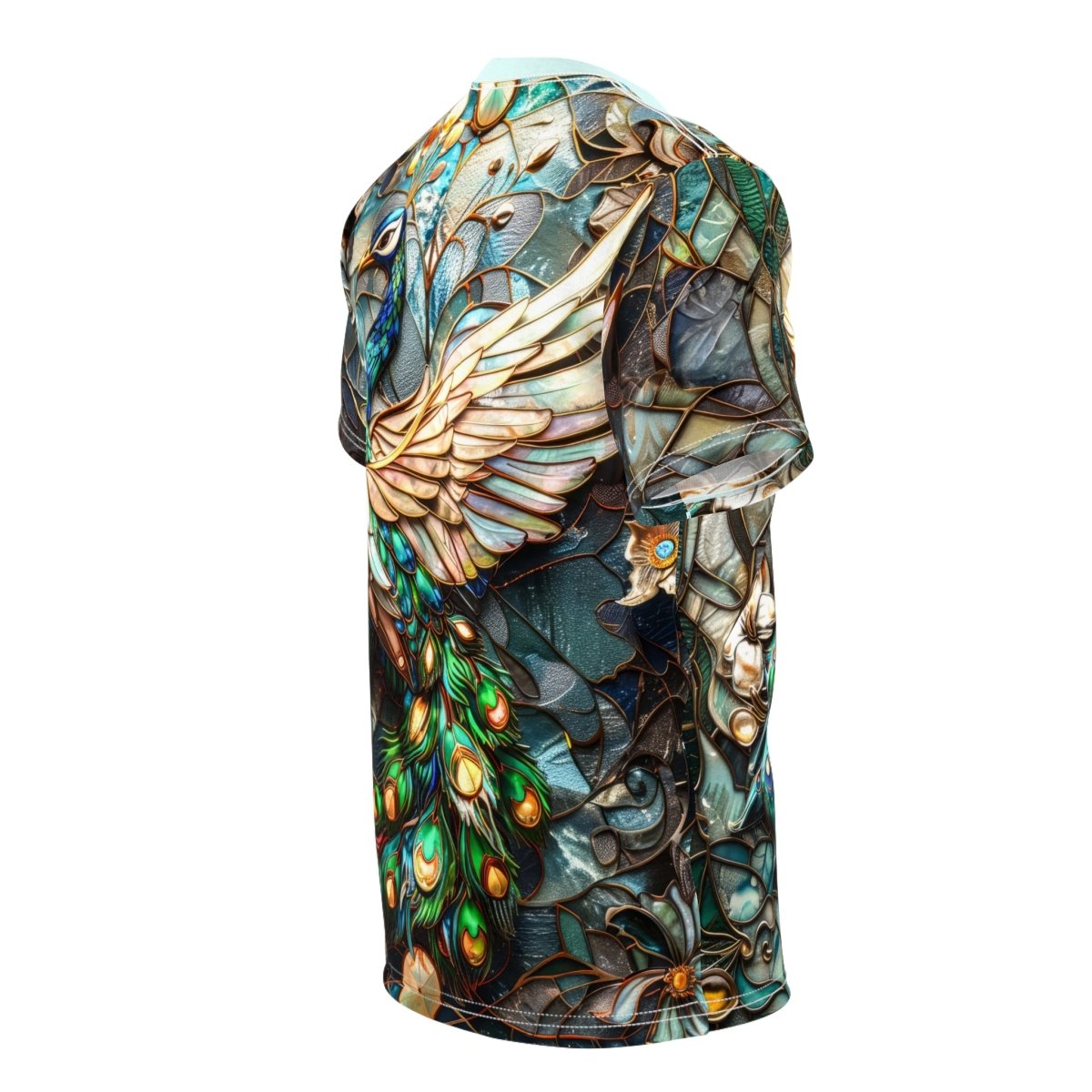 Art Nouveau Peacock Splendor T-Shirt (AOP) - Elegant Deer