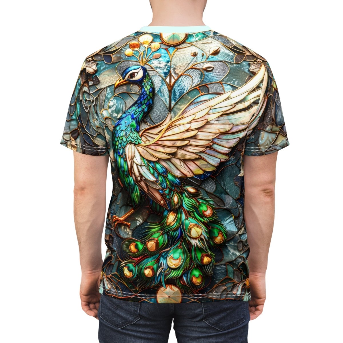 Art Nouveau Peacock Splendor T-Shirt (AOP) - Elegant Deer