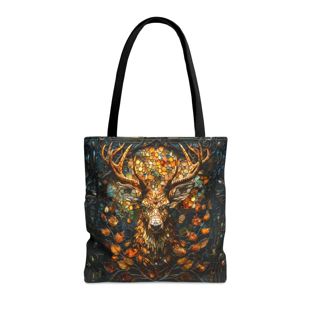 Autumn Majesty: Stained Glass Stag Tote Bag - Elegant Deer