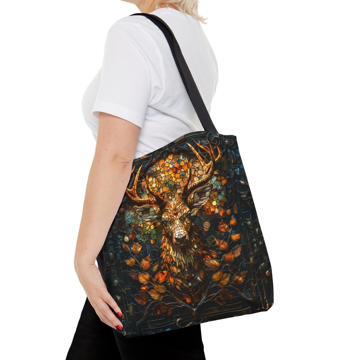 Autumn Majesty: Stained Glass Stag Tote Bag - Elegant Deer