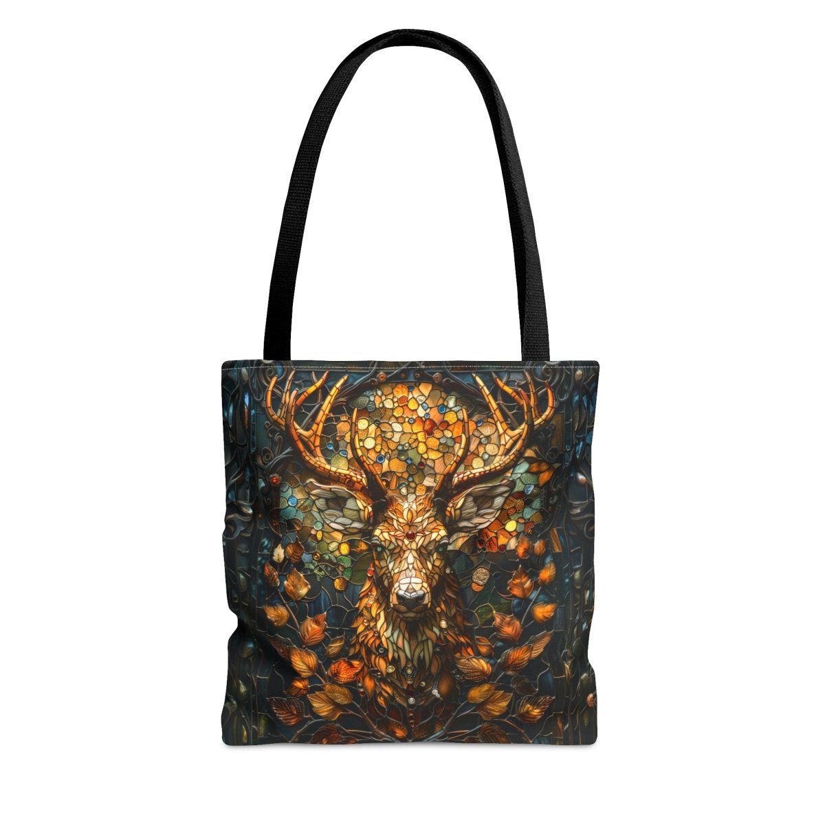 Autumn Majesty: Stained Glass Stag Tote Bag - Elegant Deer