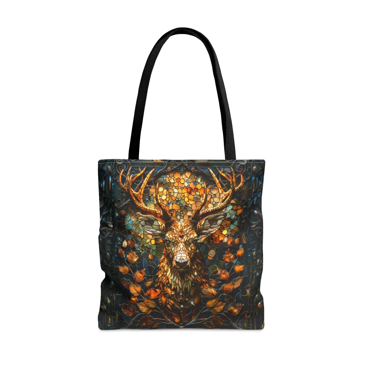 Autumn Majesty: Stained Glass Stag Tote Bag - Elegant Deer