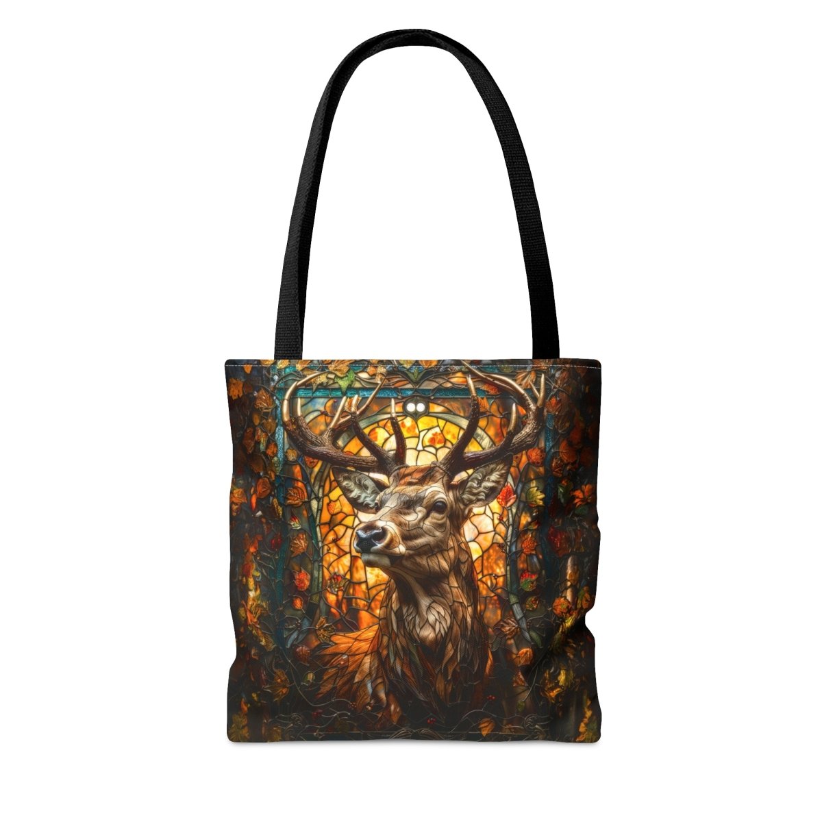 Autumn Majesty: Stained Glass Stag Tote Bag - Elegant Deer