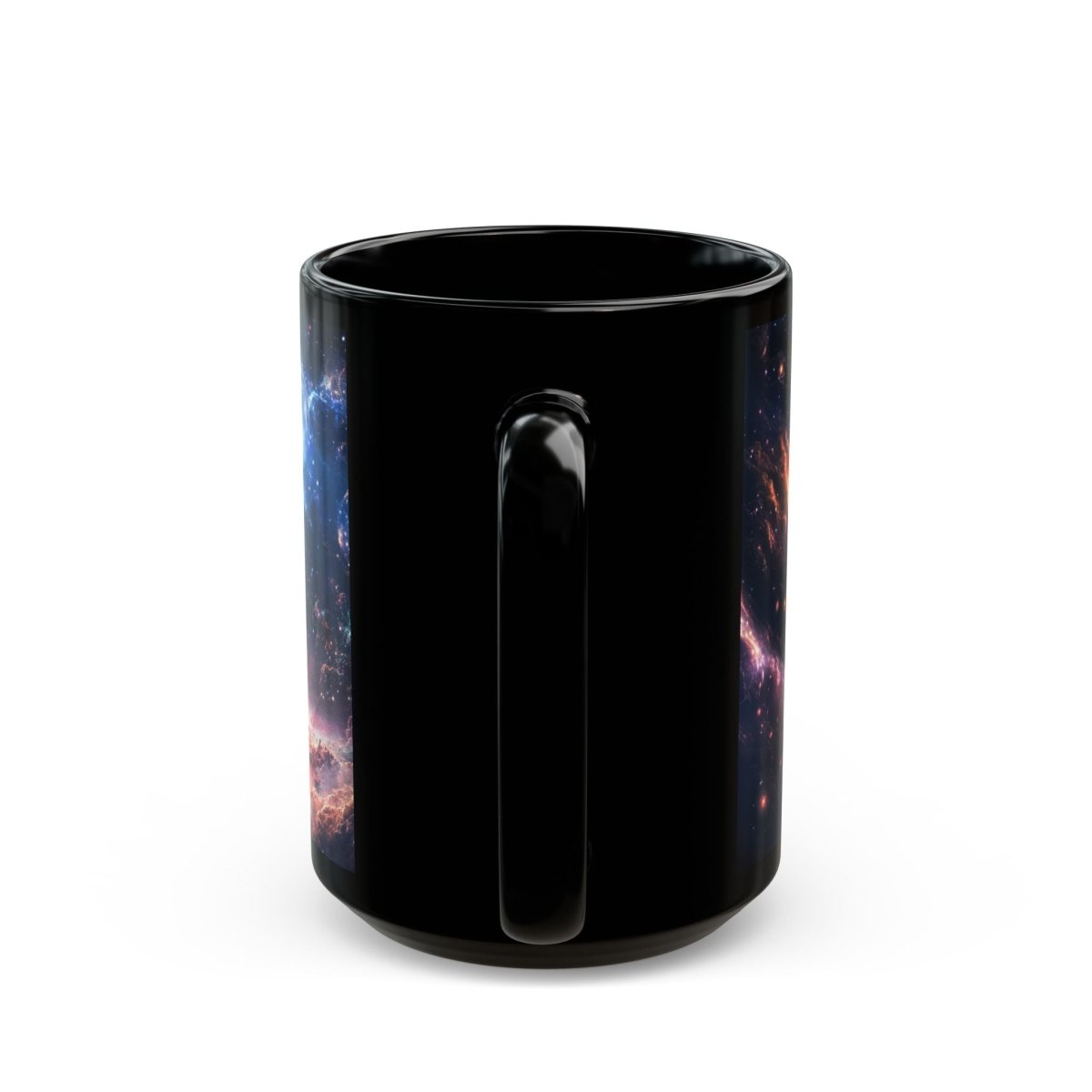 🌠 Celestial Goddess Black Mug – Cosmic Energy & Planets - Elegant Deer