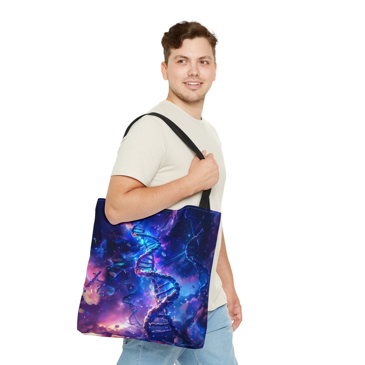 Cosmic Code: Galaxy DNA Tote Bag - Elegant Deer