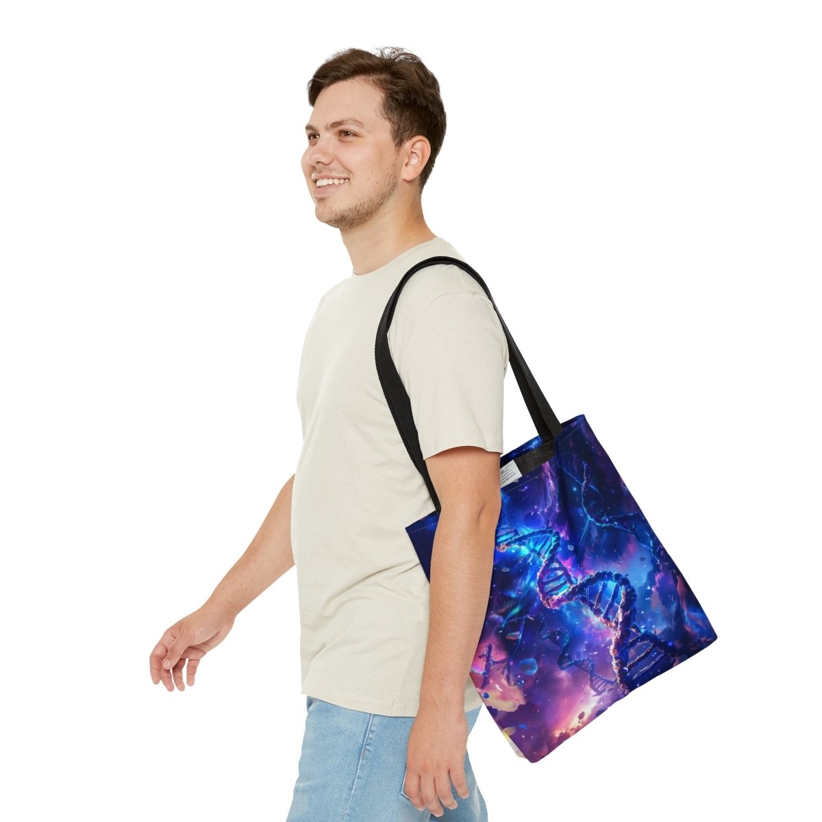 Cosmic Code: Galaxy DNA Tote Bag - Elegant Deer