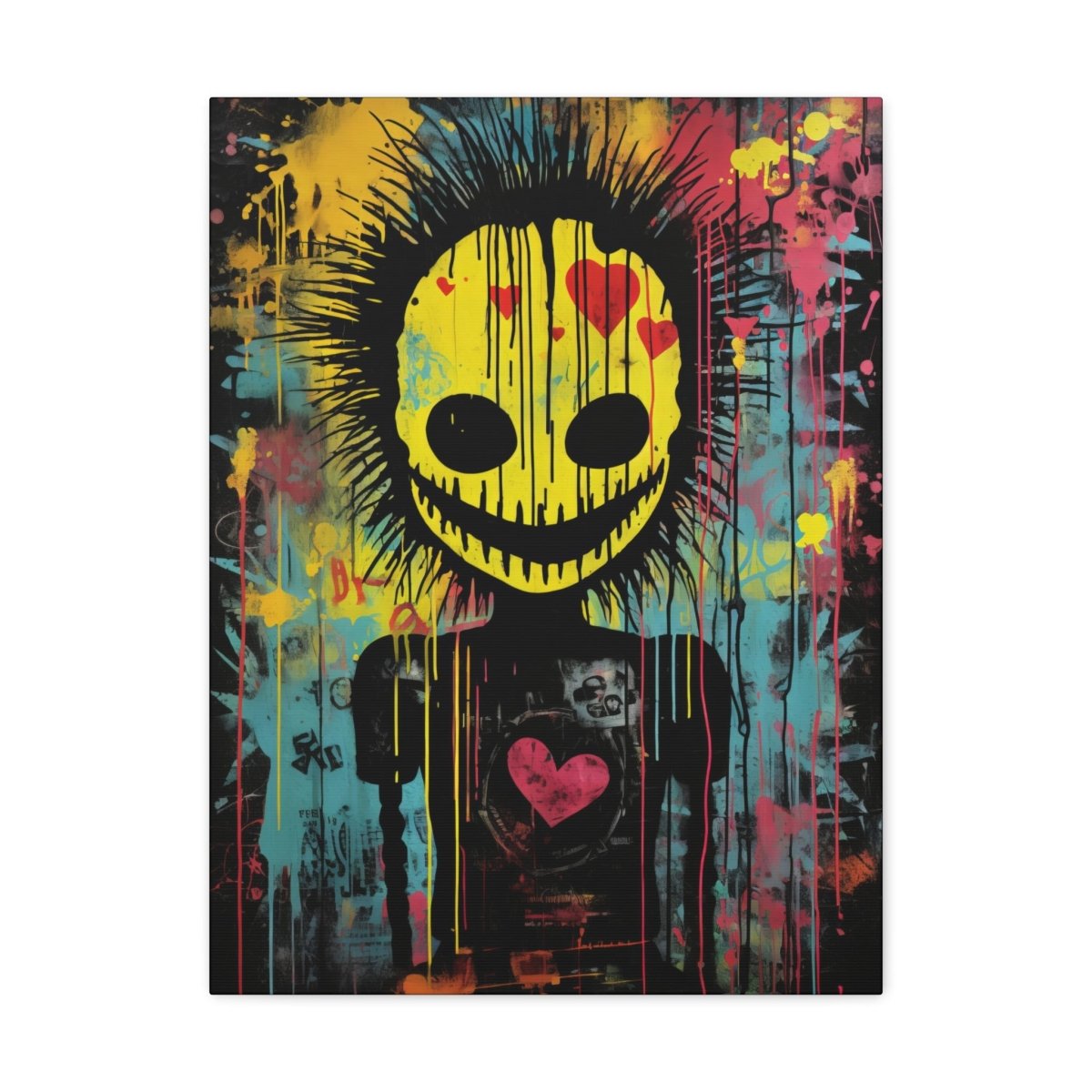 Creepy punk style smiling emoji canvas poster - Elegant Deer