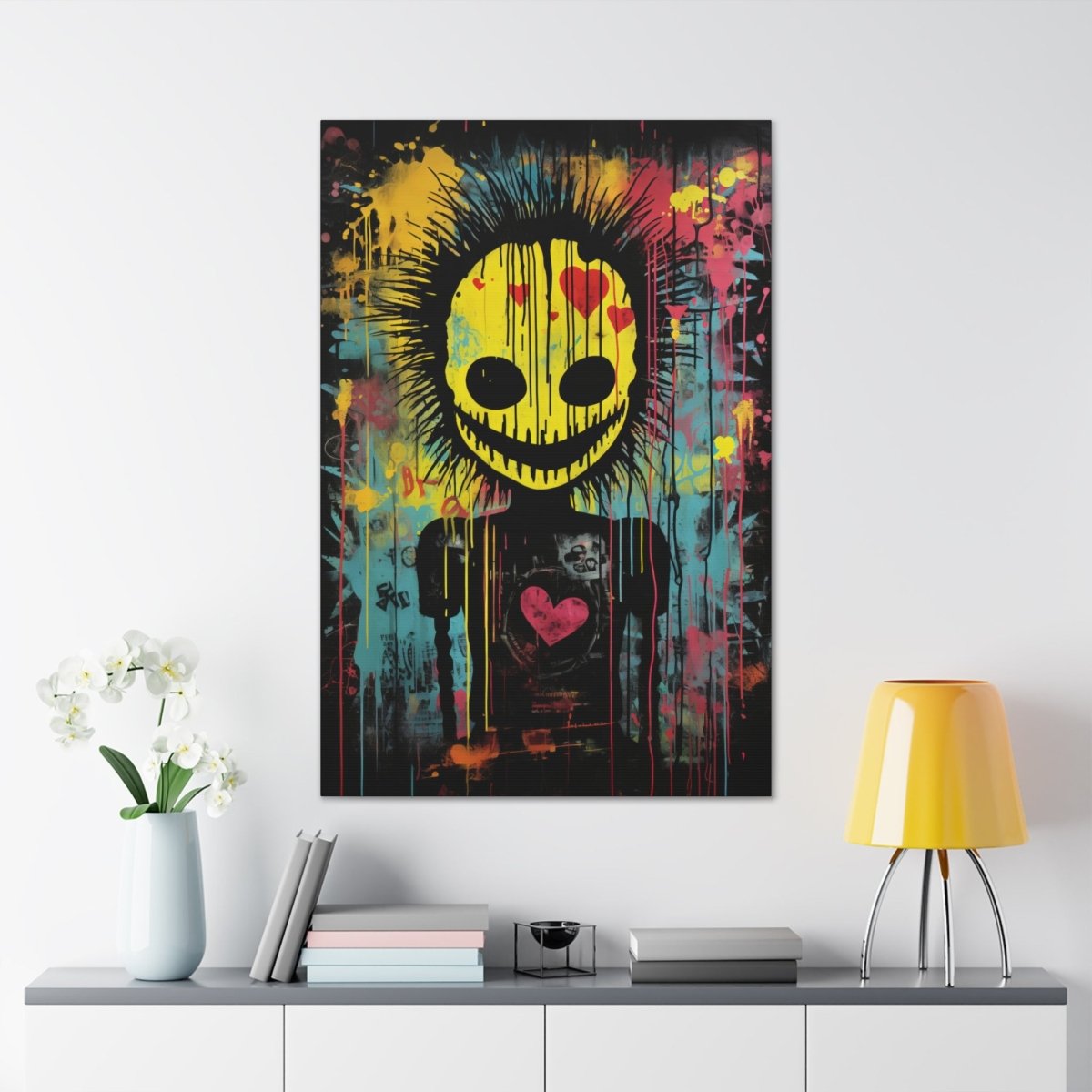 Creepy punk style smiling emoji canvas poster - Elegant Deer