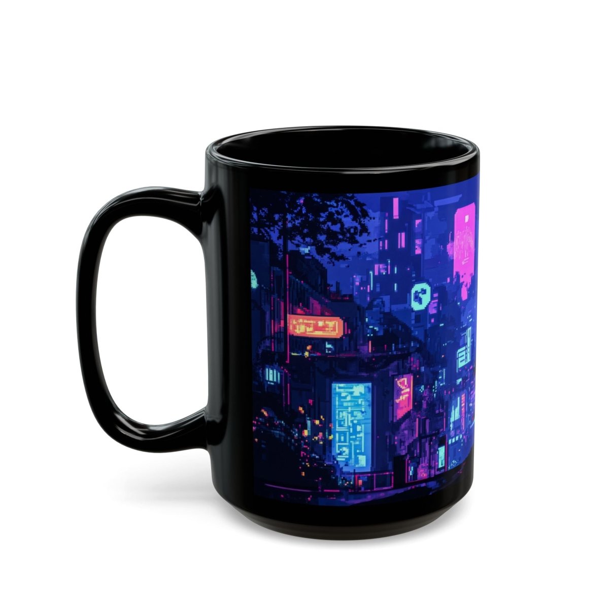 Cyberpunk Cityscape Mug – Neon Dreams 15oz - Elegant Deer