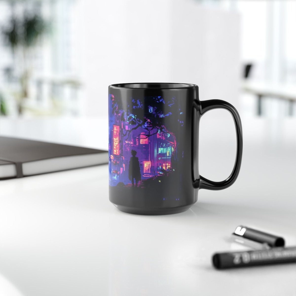 Cyberpunk Cityscape Mug – Neon Dreams 15oz - Elegant Deer