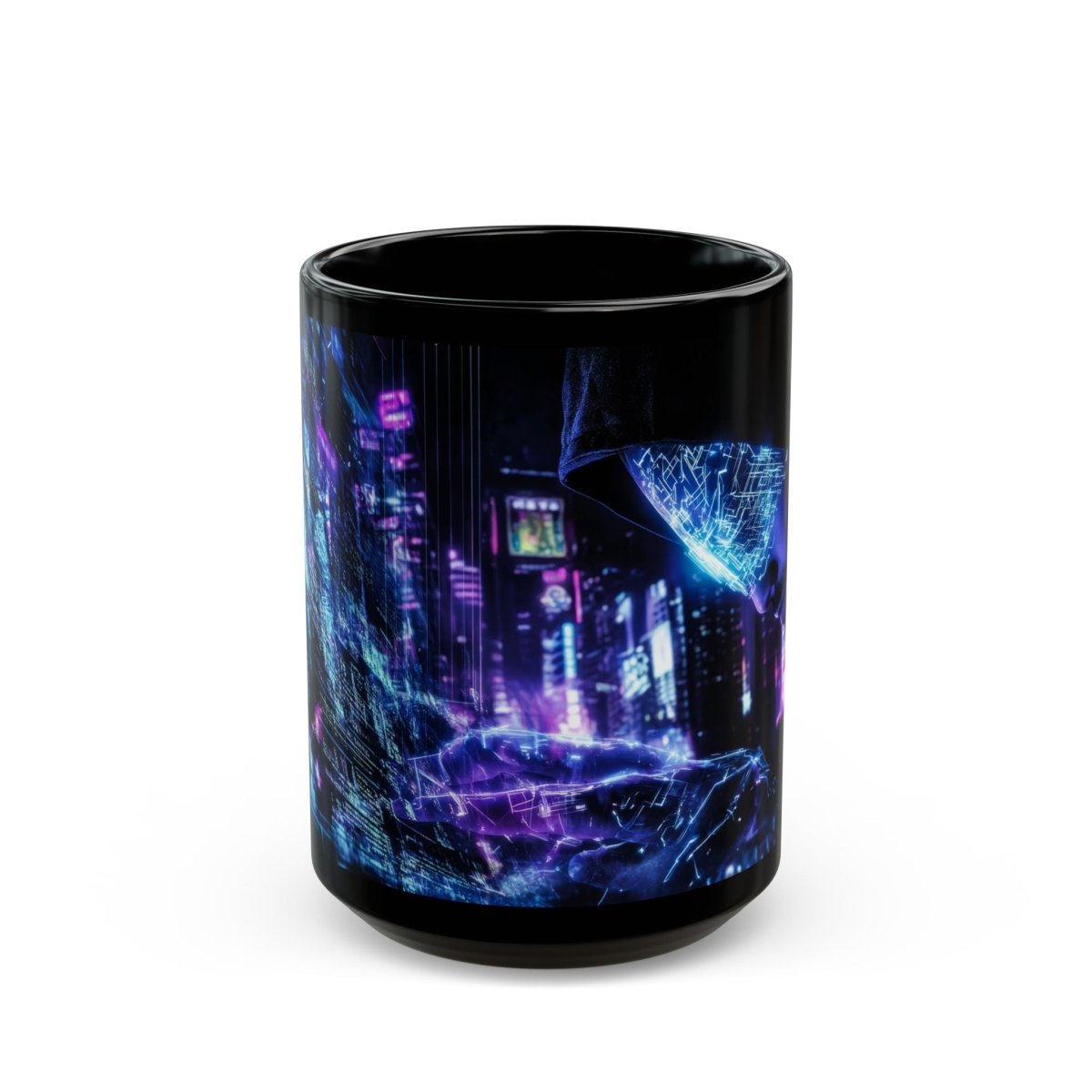 💻 Cyberpunk Hacker Black Mug – Neon Coded Shadow - Elegant Deer