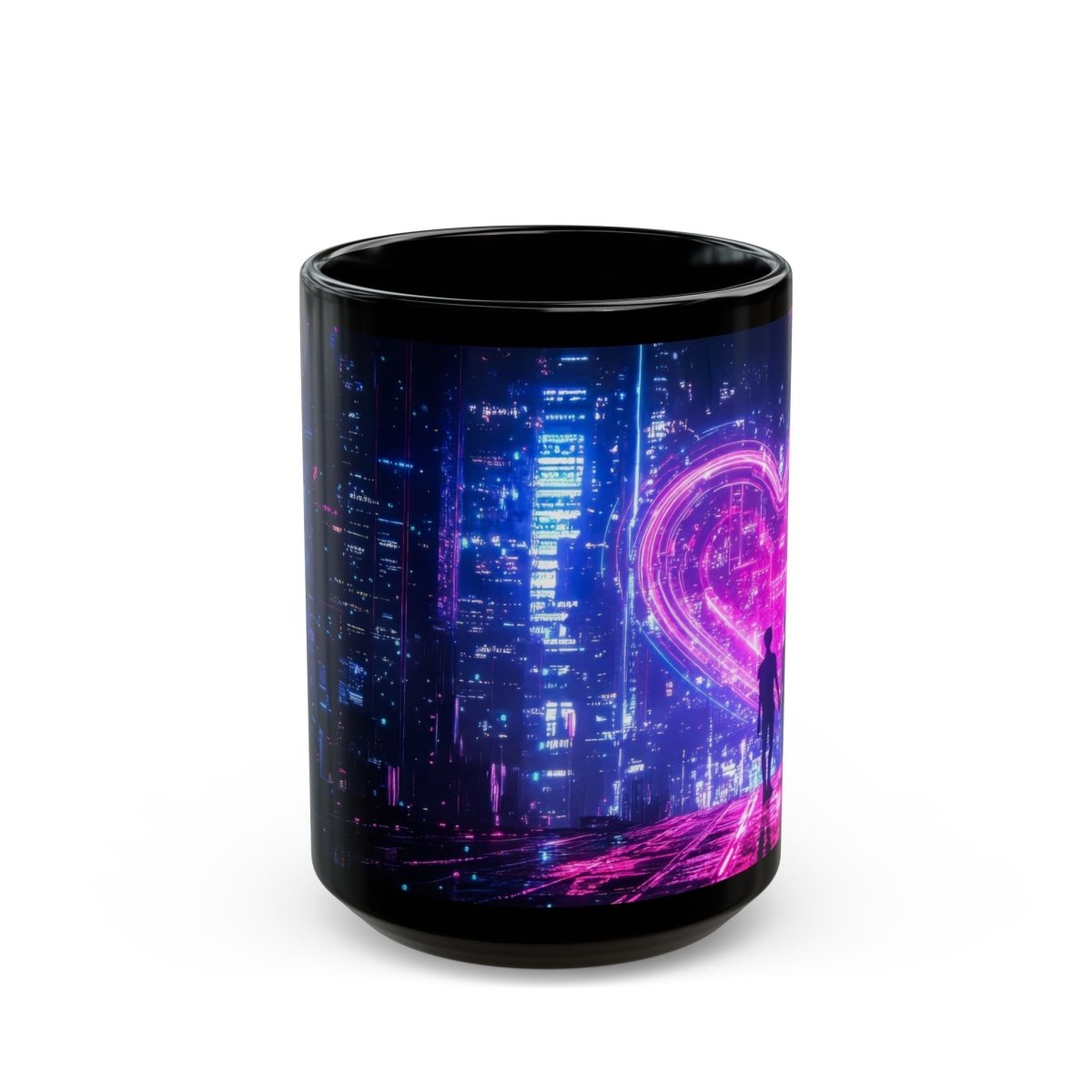 Cyberpunk Neon Love - Black 15oz Mug - Elegant Deer