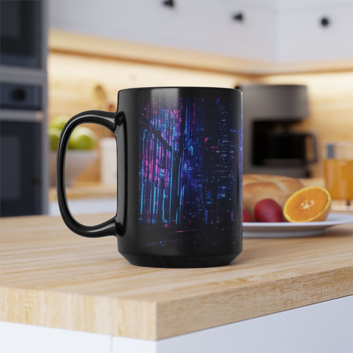 Cyberpunk Neon Love - Black 15oz Mug - Elegant Deer