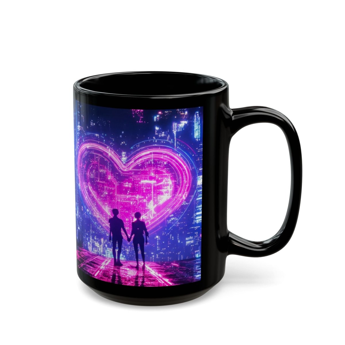 Cyberpunk Neon Love - Black 15oz Mug - Elegant Deer