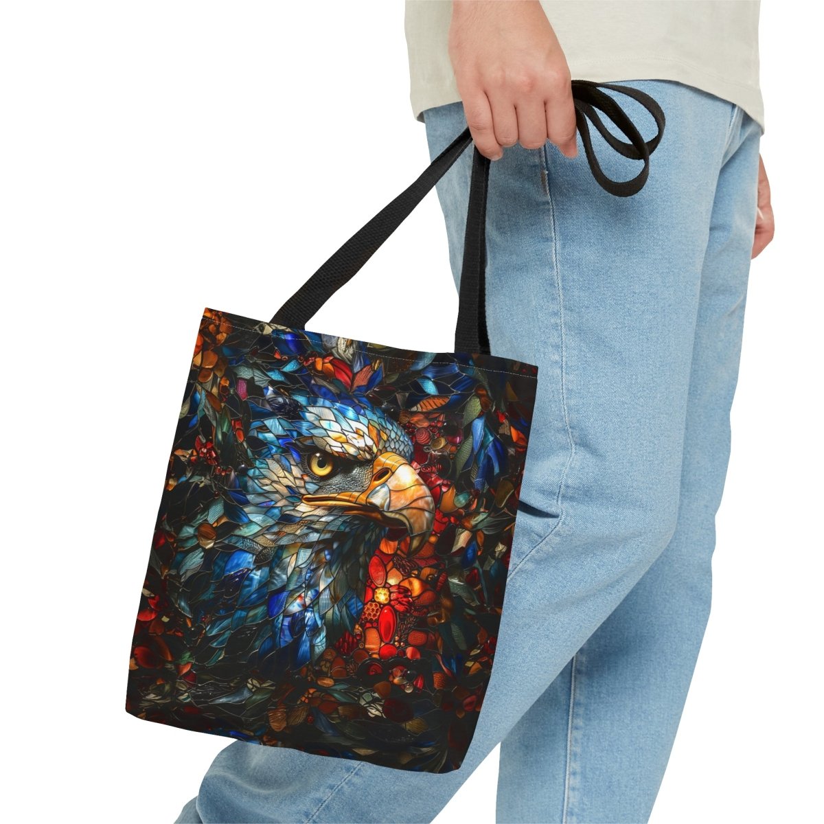 Eternal Vision: Stained Glass Eagle Tote Bag - Elegant Deer