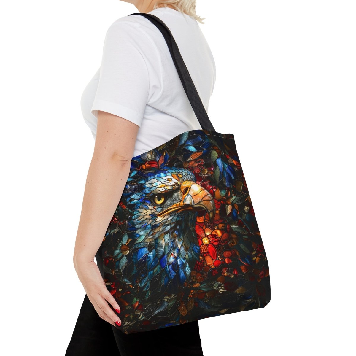 Eternal Vision: Stained Glass Eagle Tote Bag - Elegant Deer
