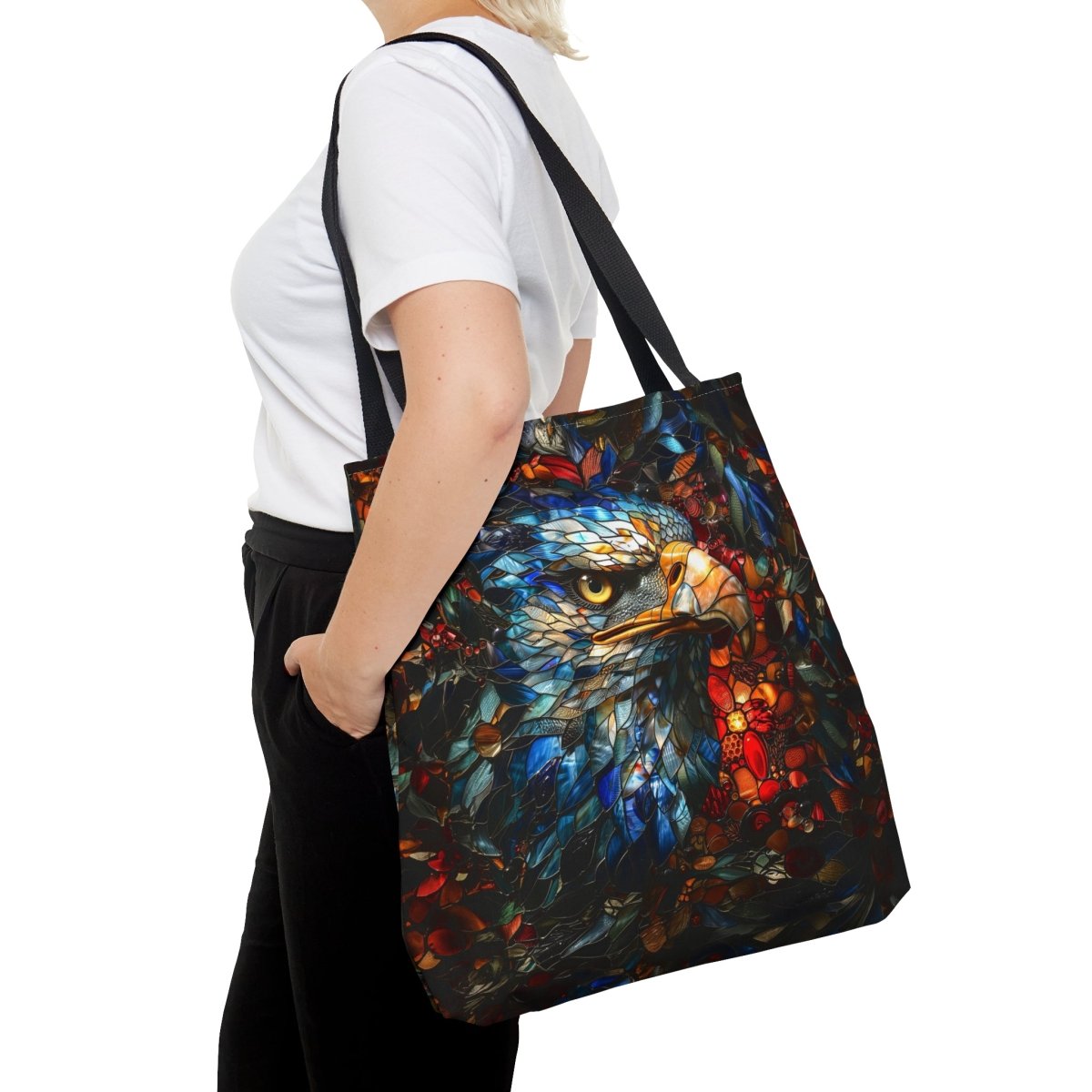 Eternal Vision: Stained Glass Eagle Tote Bag - Elegant Deer