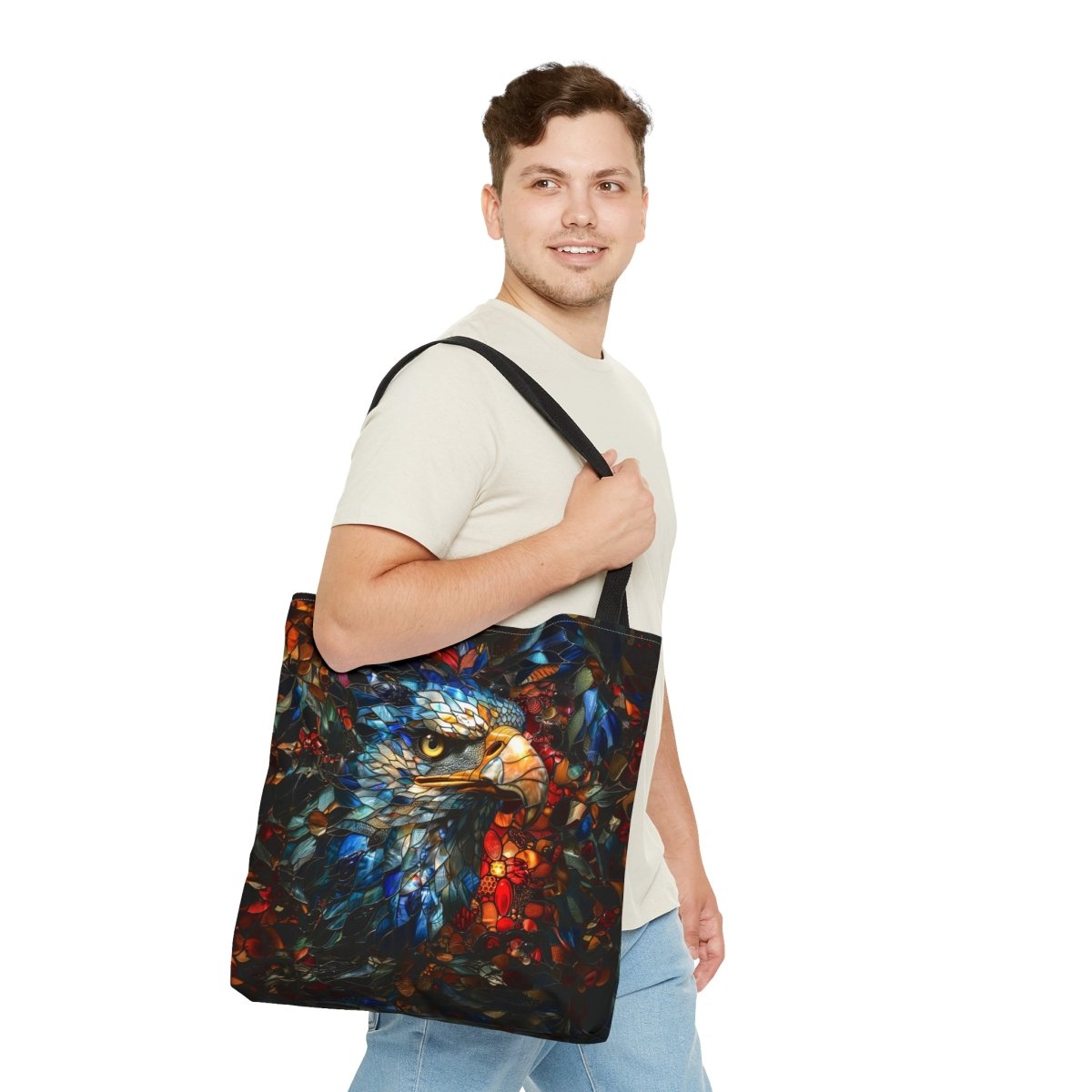 Eternal Vision: Stained Glass Eagle Tote Bag - Elegant Deer
