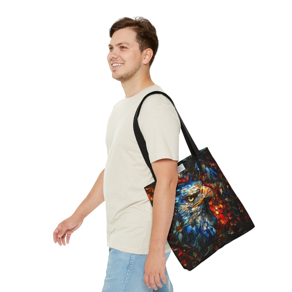 Eternal Vision: Stained Glass Eagle Tote Bag - Elegant Deer