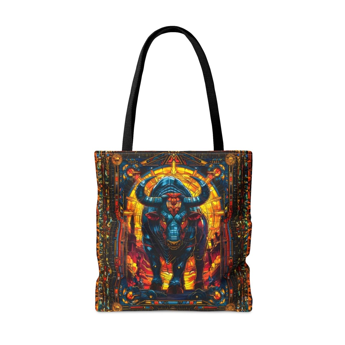 Fierce Strength: Stained Glass Bull Tote Bag - Elegant Deer