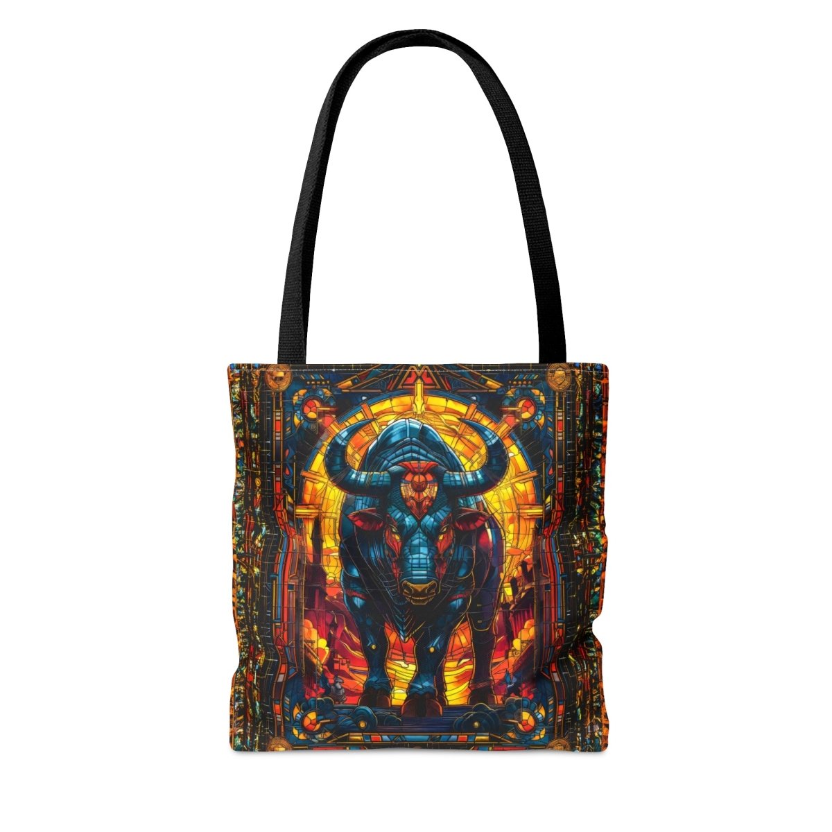 Fierce Strength: Stained Glass Bull Tote Bag - Elegant Deer