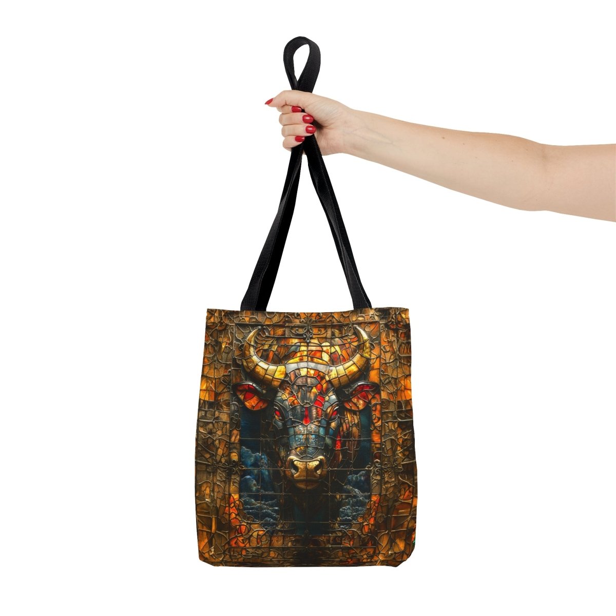 Fierce Strength: Stained Glass Bull Tote Bag - Elegant Deer