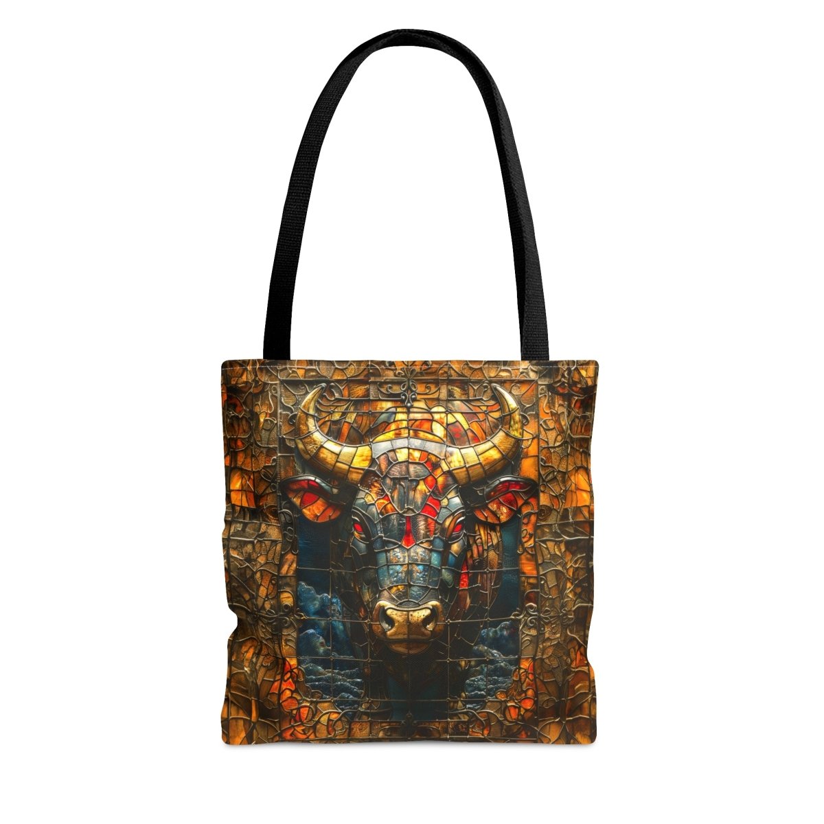 Fierce Strength: Stained Glass Bull Tote Bag - Elegant Deer