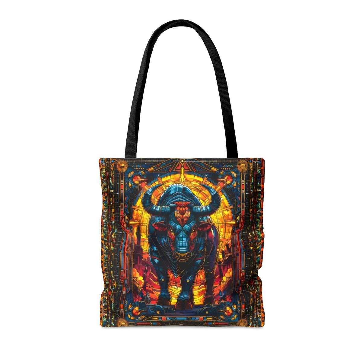 Fierce Strength: Stained Glass Bull Tote Bag - Elegant Deer