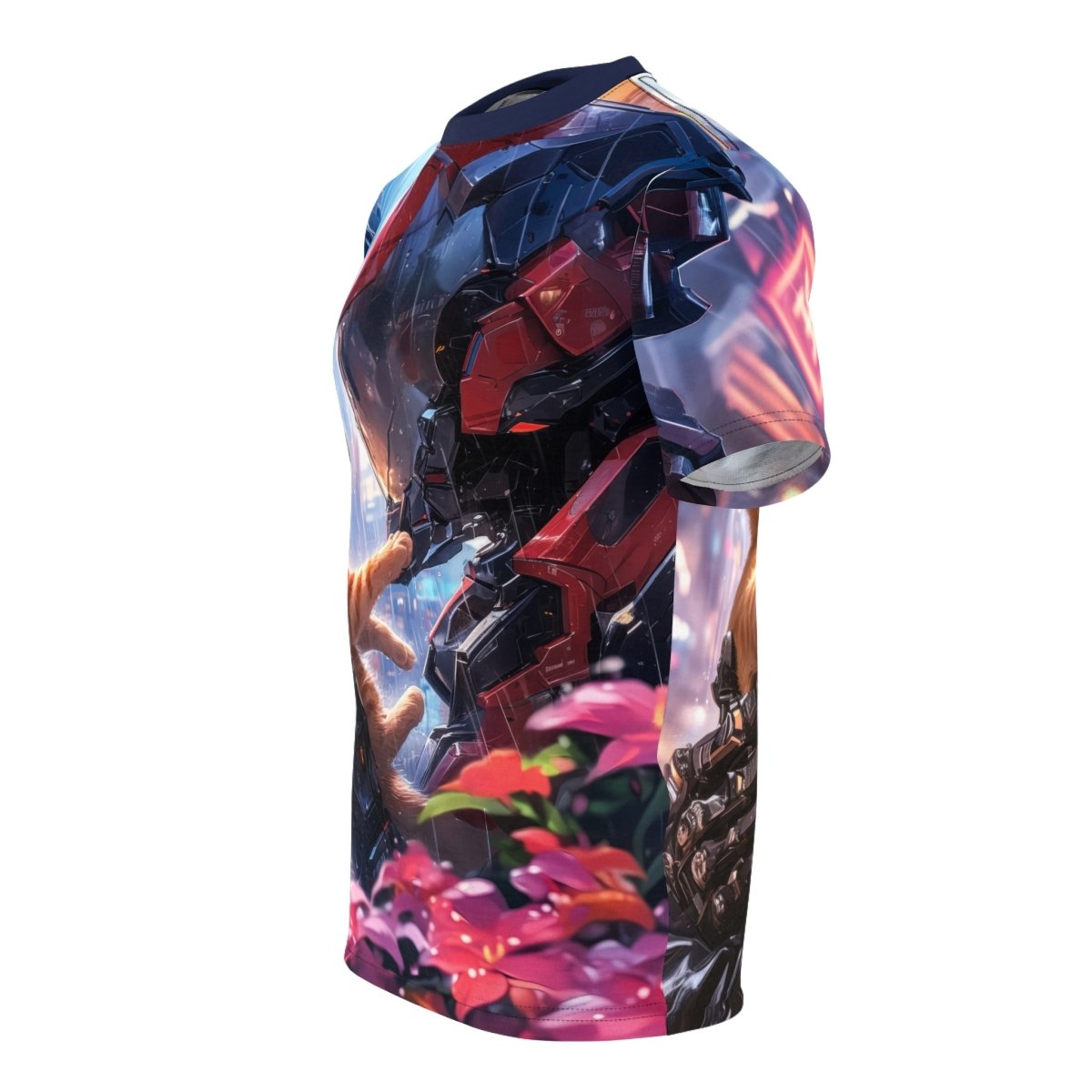 Futuristic Robot and Cat T-Shirt (AOP) - Elegant Deer