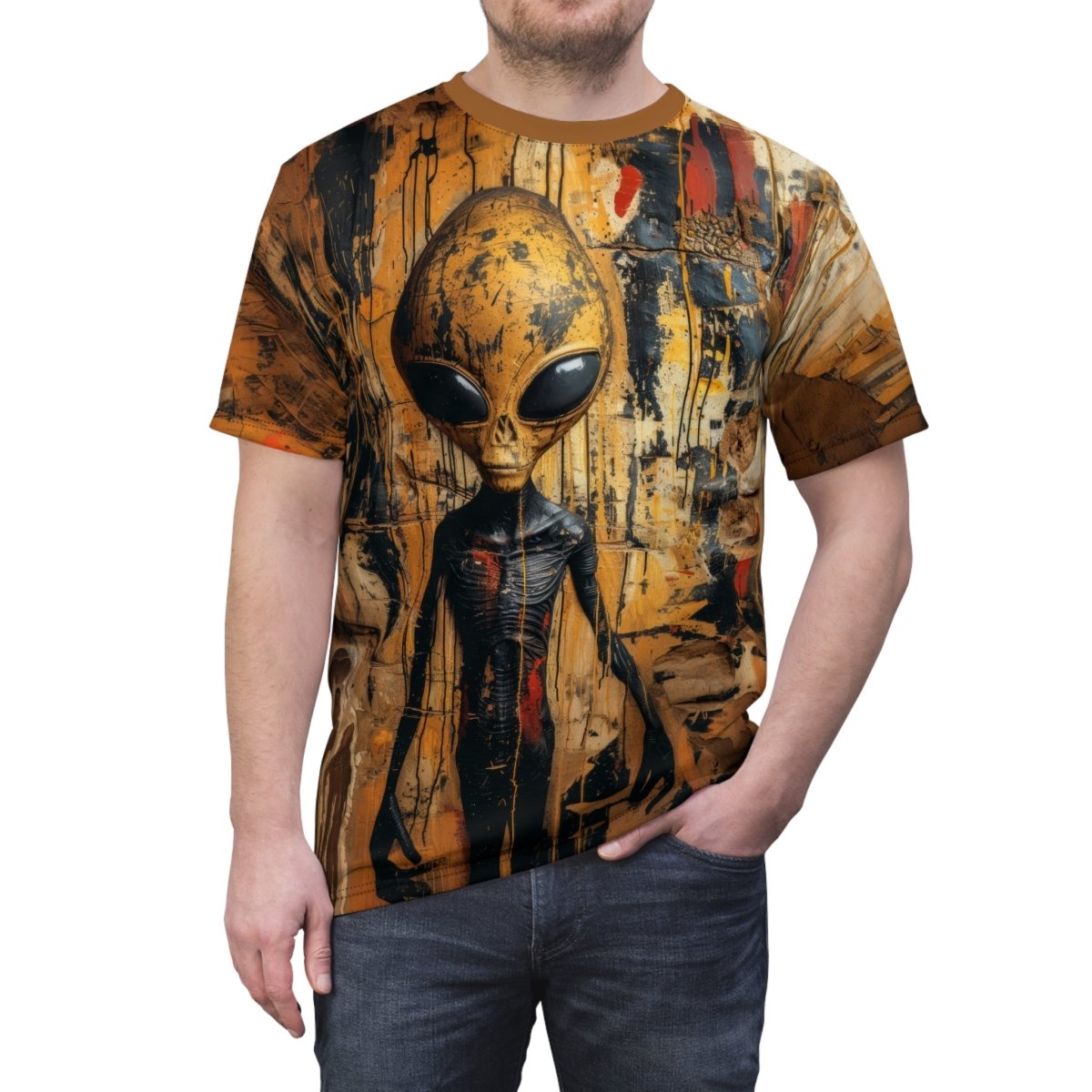 Galactic Enigma: The Alien T-Shirt (AOP) - Elegant Deer