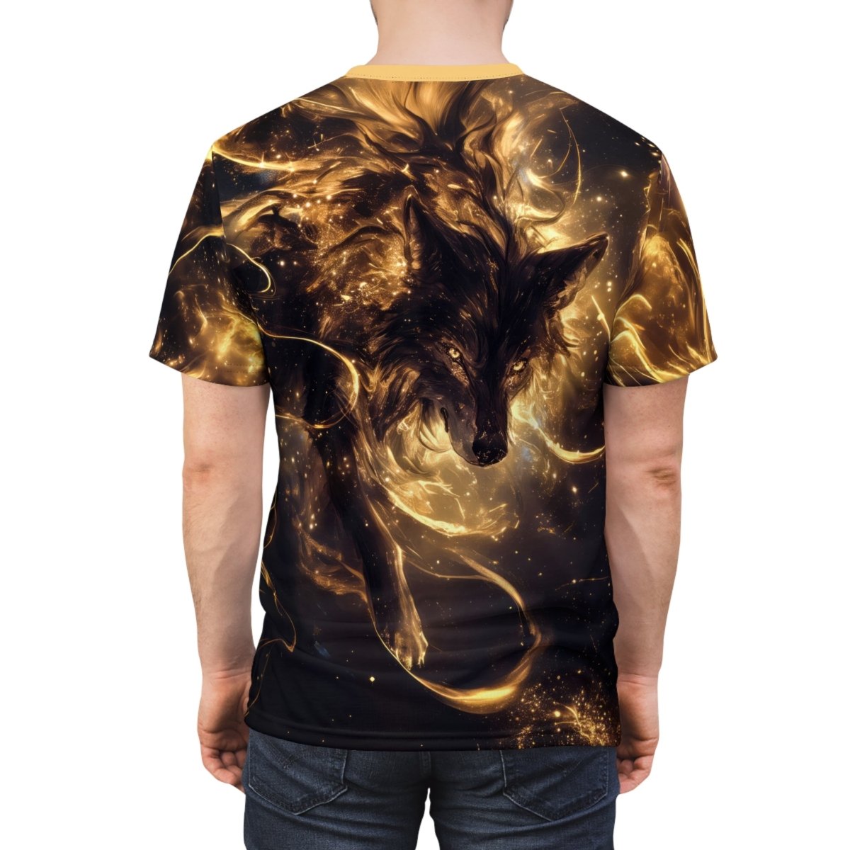 Golden Spirit: Celestial Wolf AOP T-Shirt - Elegant Deer