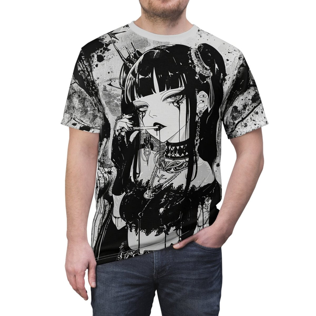 Gothic Allure: Dual - Sided Dark Fantasy T-Shirt (AOP) - Elegant Deer