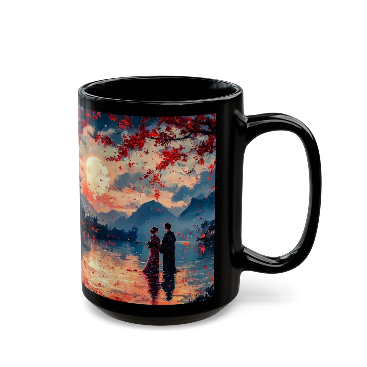 Japanese Traditional Style Valentine's Coffee Mug 15oz - Elegant Deer
