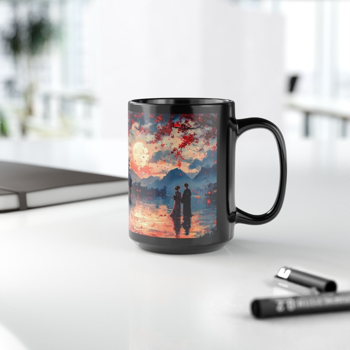 Japanese Traditional Style Valentine's Coffee Mug 15oz - Elegant Deer