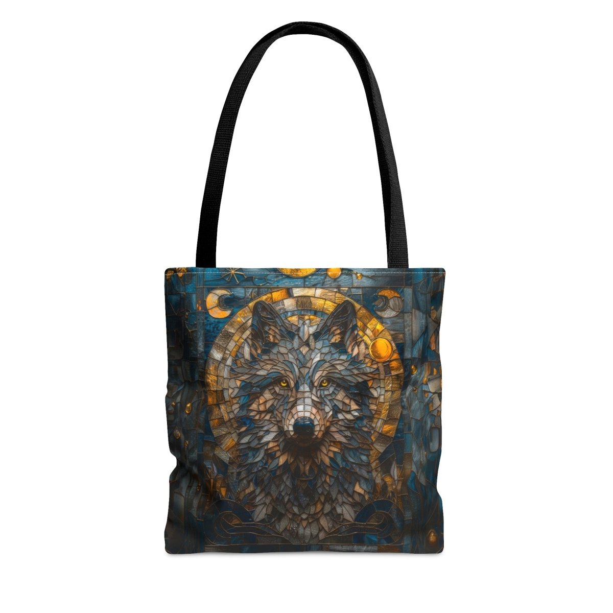 Lunar Guardian: Stained Glass Wolf Tote Bag - Elegant Deer