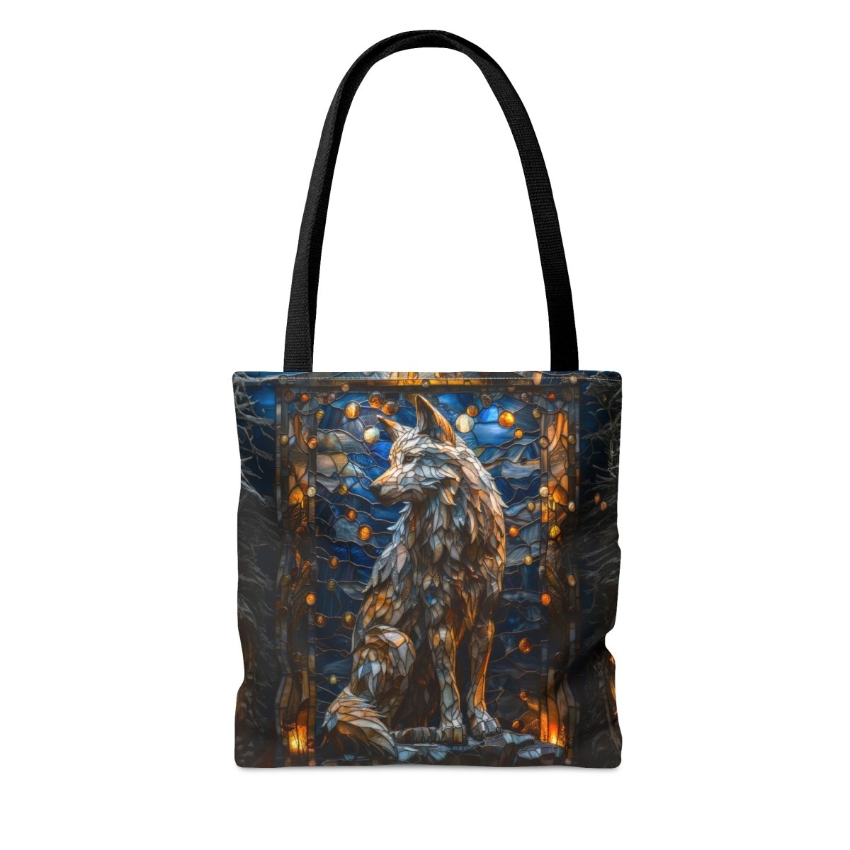 Lunar Guardian: Stained Glass Wolf Tote Bag - Elegant Deer