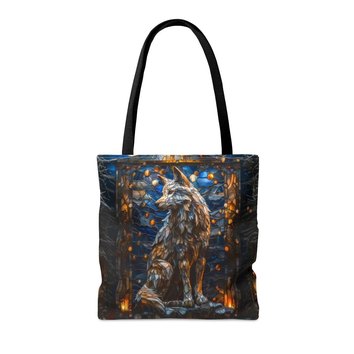Lunar Guardian: Stained Glass Wolf Tote Bag - Elegant Deer