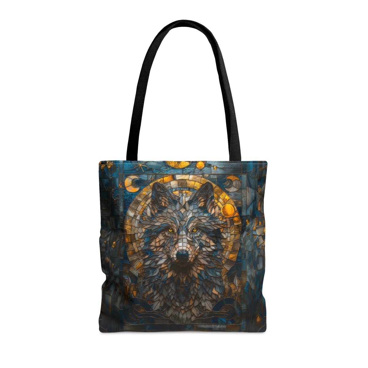 Lunar Guardian: Stained Glass Wolf Tote Bag - Elegant Deer