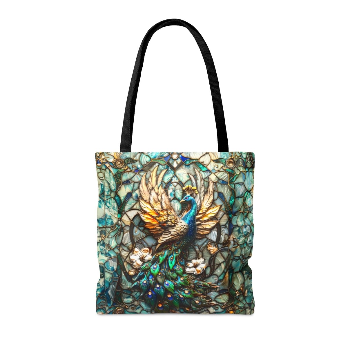 Majestic Harmony: Stained Glass Peacock Tote Bag - Elegant Deer