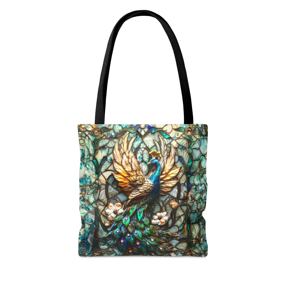 Majestic Harmony: Stained Glass Peacock Tote Bag - Elegant Deer