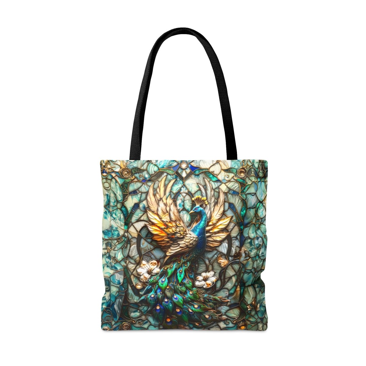 Majestic Harmony: Stained Glass Peacock Tote Bag - Elegant Deer