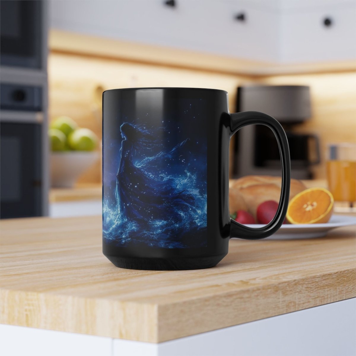 🌙 Moonlit Sorceress Black Mug – Mystical Feminine Fantasy Art - Elegant Deer