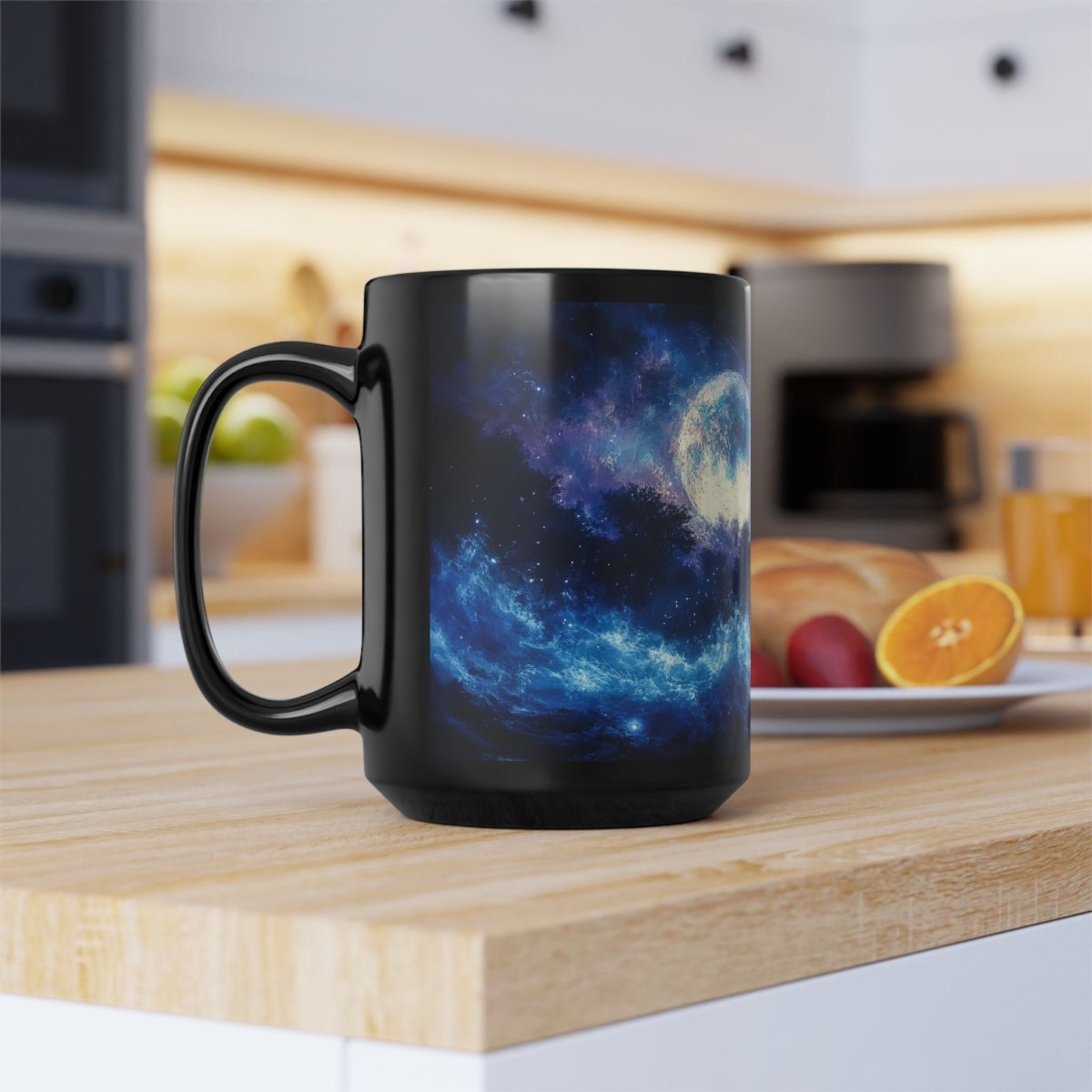 🌙 Moonlit Sorceress Black Mug – Mystical Feminine Fantasy Art - Elegant Deer